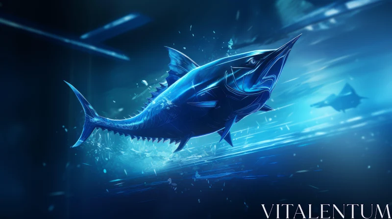 Blue Tuna Fish in Dynamic Action Scene | Aggressive Digital Illustration AI Image