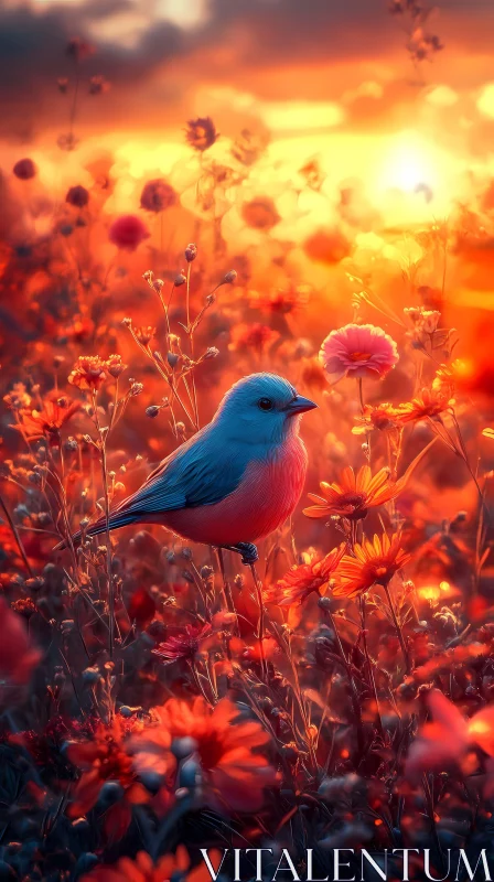 Serene Bluebird at Sunset AI Image