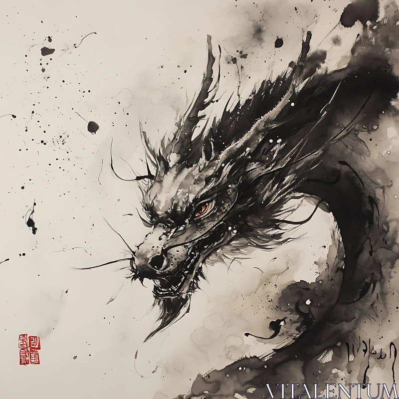 AI ART Monochrome Dragon Illustration