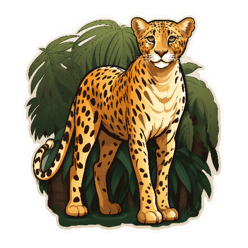 POD Design Cartoon Jaguar in Lush Jungle - Ideal for Decor, Stickers, Cards