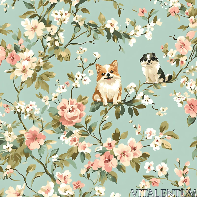 Whimsical Dogs in a Floral Wonderland AI Image