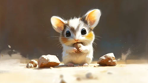 Cute Rodent with Pebble