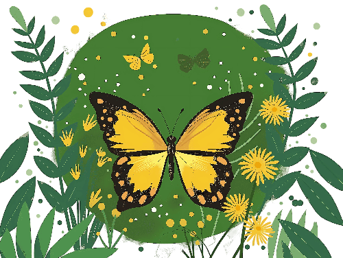 POD Design Detailed Yellow Butterfly Illustration in Garden