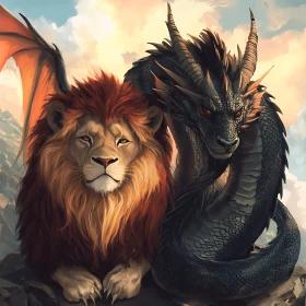 Winged Lion with Dragon Companion