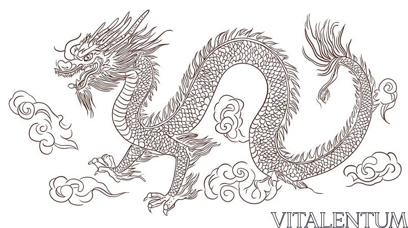 Detailed Dragon Sketch with Clouds AI Image