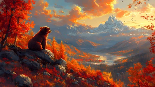 Majestic Bear in Autumn Landscape