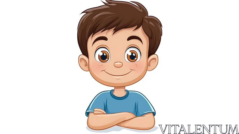 Cartoon Boy with Crossed Arms AI Image