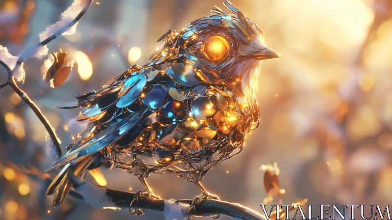 Metal Bird Perched AI Image