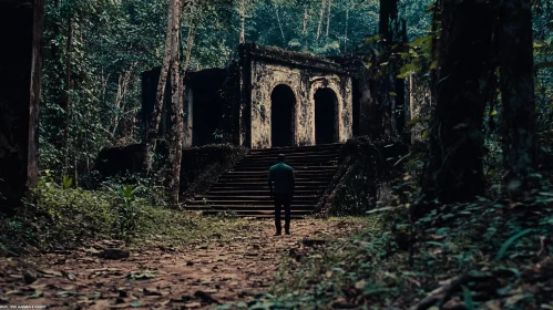 Man Walking to Old Building