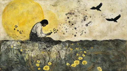 Figure in repose with birds