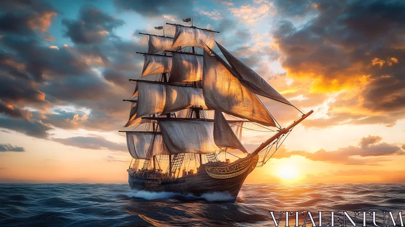 AI ART Golden Sunset Sailing Adventure