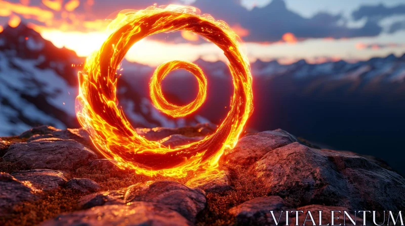 Fiery Portal in Mountain Landscape - Captivating 3D Rendering AI Image