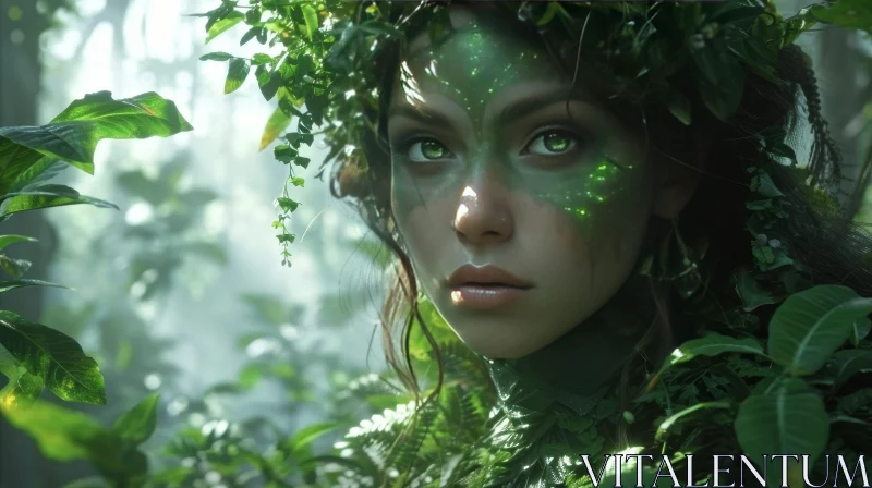 Harmony with Nature: A Serene Woman in a Forest AI Image