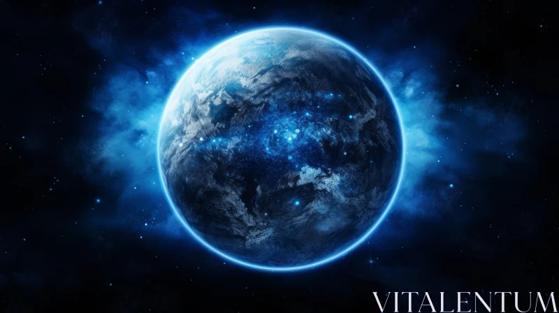 AI ART Hyper-Realistic Sci-Fi Art: Earth in Space with Blue Stars
