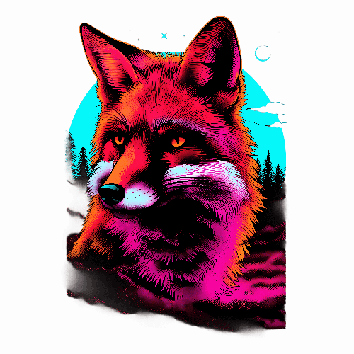 POD Design Neon Fox T-Shirt Design with Forest and Moon Background