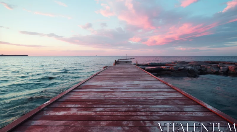 Sunset over Wooden Dock - A Serene Seascape AI Image