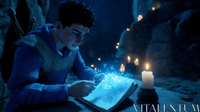 AI ART Young Mage Studying Magic in Candlelight