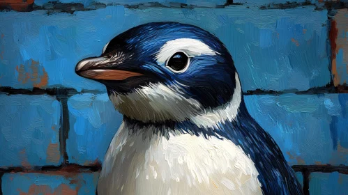 Textured Blue Penguin Painting