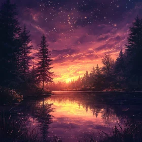 Sunset Over Lake