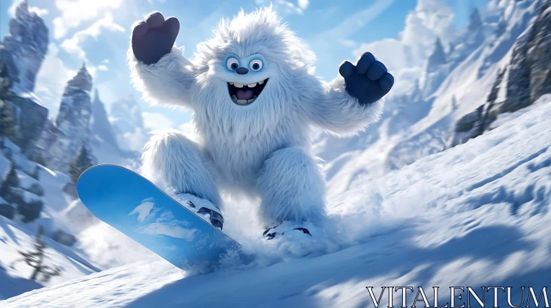 AI ART Abominable Snowman on Snowboard