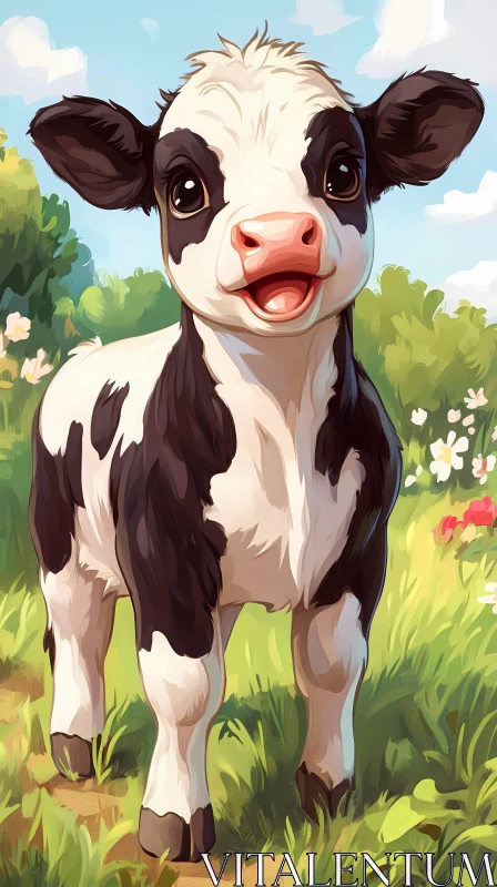 Joyful Cow in a Green Pasture AI Image