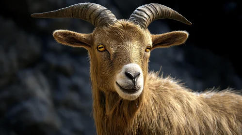 Wild Goat Against Rocky Background