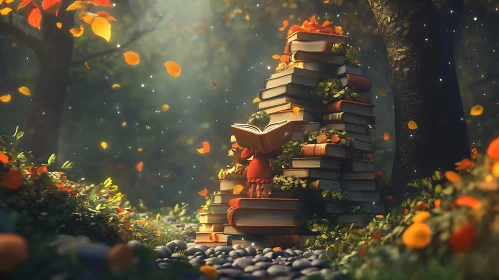 Whimsical Book Tower Scene