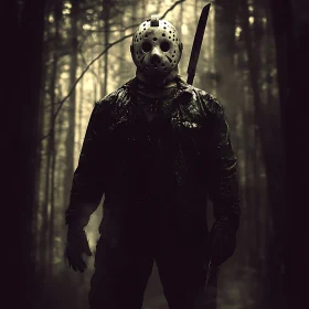 Masked Figure in Dark Forest