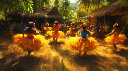 Women Dancing in Yellow Dresses