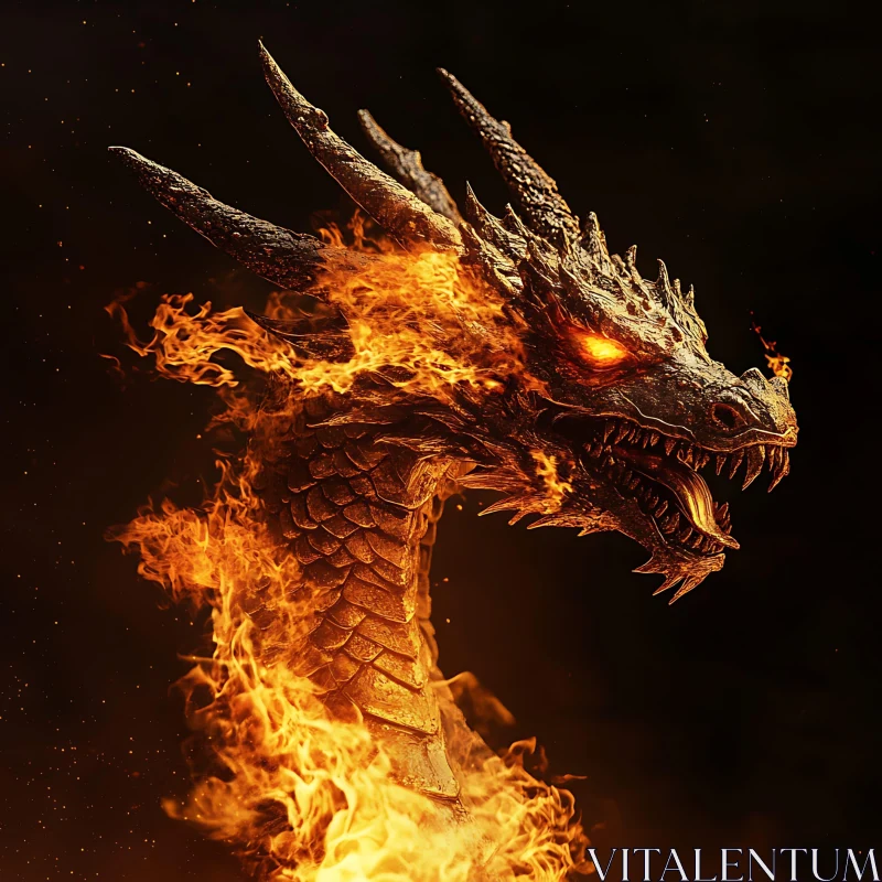 Dragon Ablaze: A Fiery Fantasy Creature AI Image