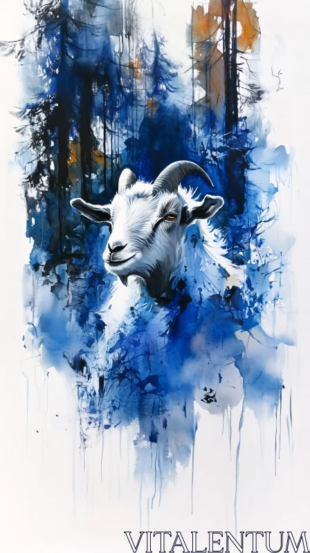 Wild Goat in Blue Tones AI Image