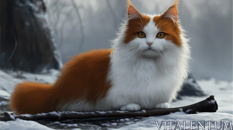 Orange and White Cat in Winter AI Image