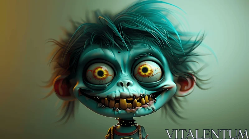 AI ART 3D Rendered Blue-Haired Zombie Boy