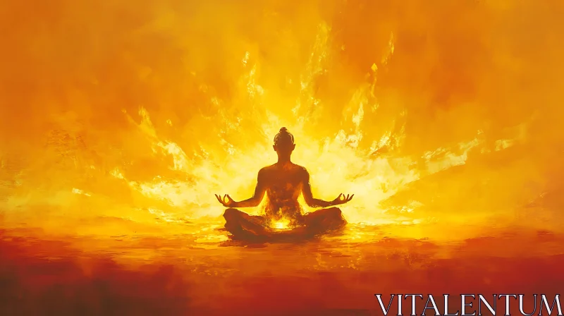 Fiery Meditation Silhouette AI Image