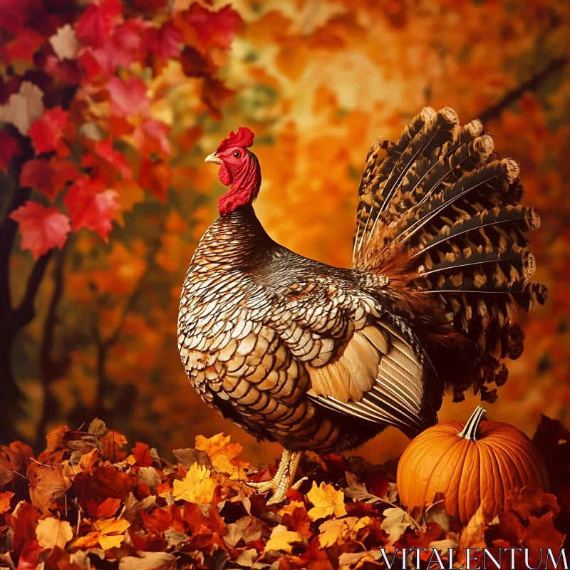 AI ART Turkey in Fall Foliage with Pumpkin