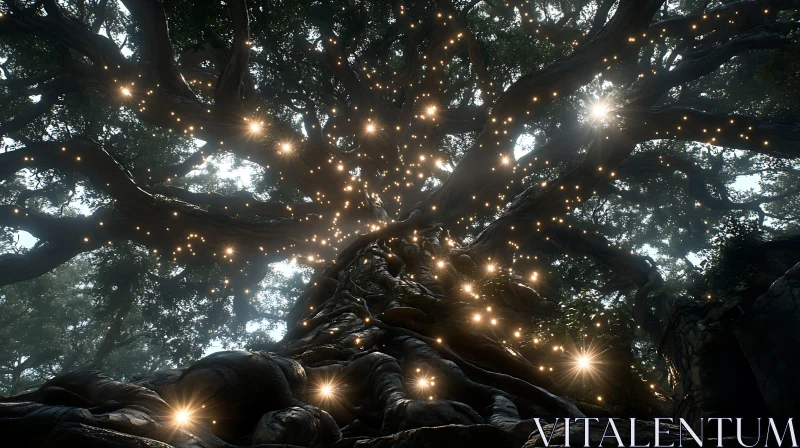 AI ART Magical Tree with Sparkling Lights