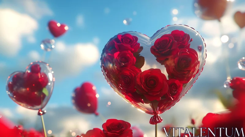 AI ART Romantic Heart Balloons with Red Roses