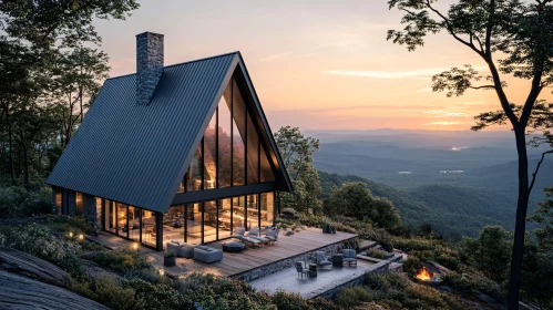 Mountain-View Cabin at Sunset