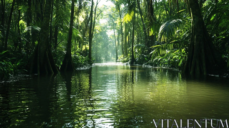 AI ART Peaceful Jungle Scene with Water Reflection