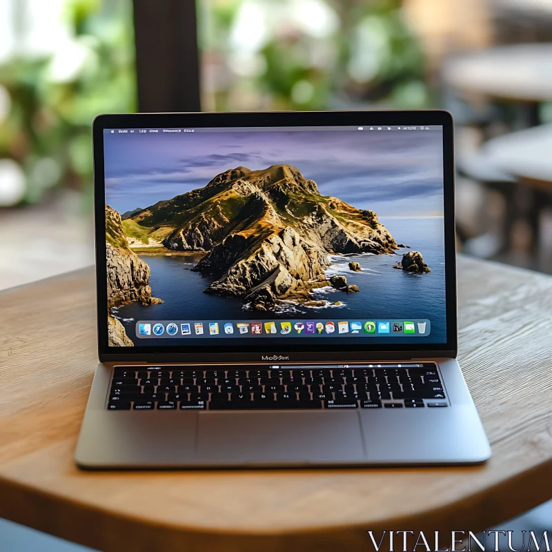 Laptop with Scenic Mountain Display AI Image