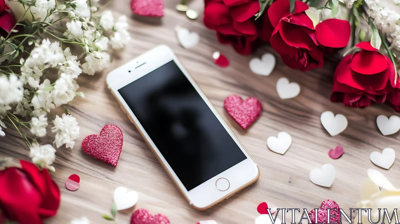 Valentine's Day Phone Still Life AI Image