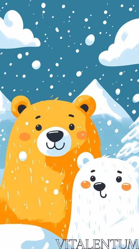 Adorable Bears in Winter Landscape AI Image