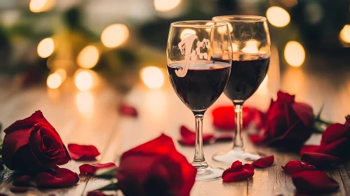 Elegant Wine Glasses with Rose Petals