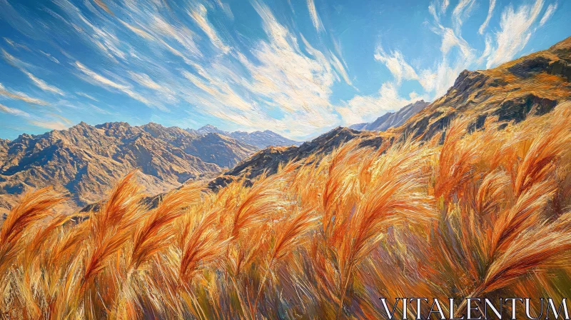 Golden Wheat Field with Mountain Background AI Image