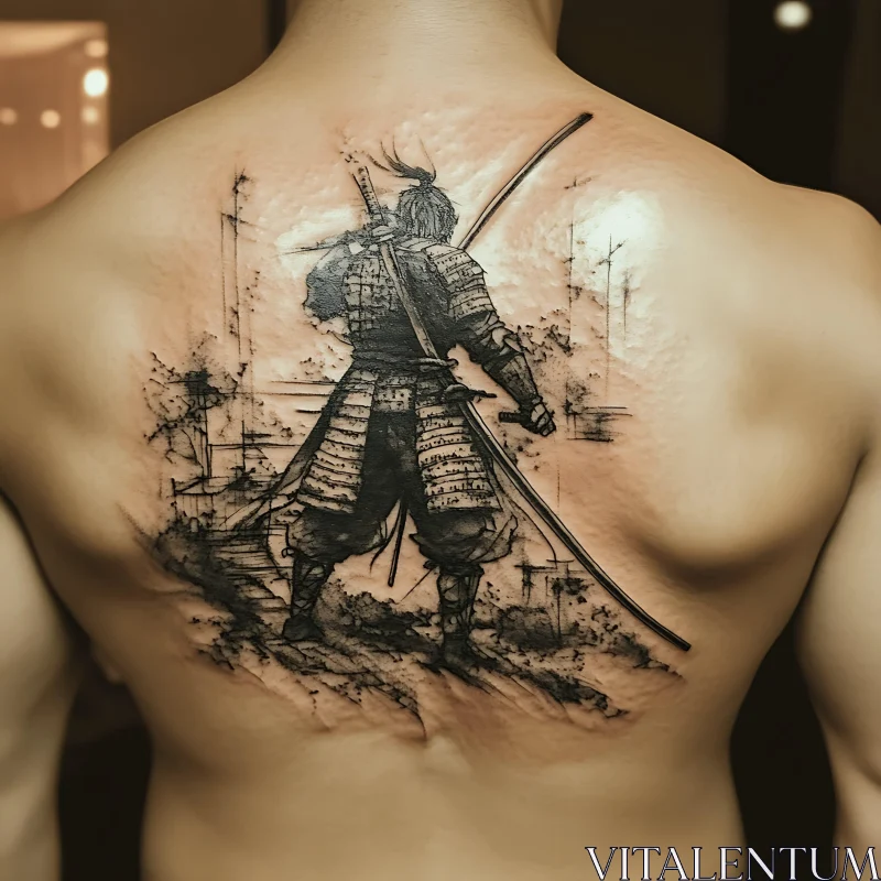 AI ART Ink Art: Samurai Back Piece