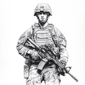 Ink Sketch of a Soldier with Rifle