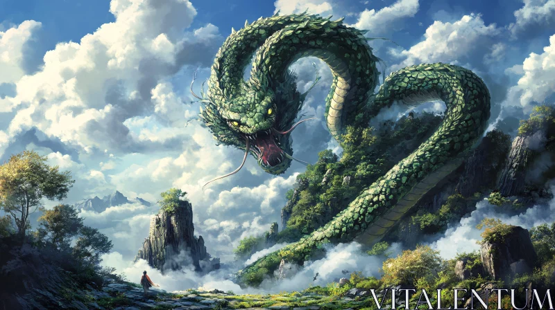 Green Dragon in the Sky AI Image