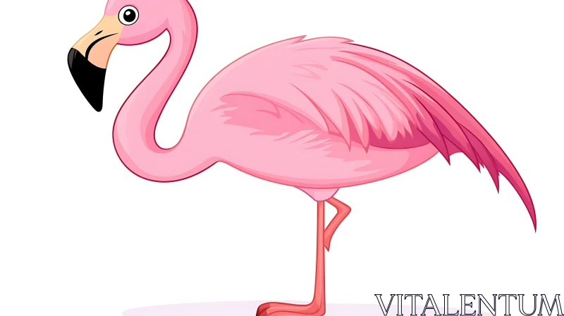 Cartoon Flamingo on White Background AI Image