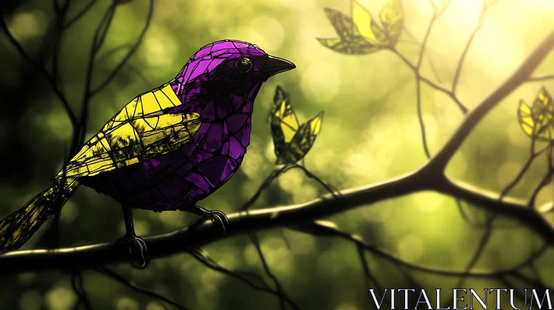 Colorful Bird Art on a Branch AI Image