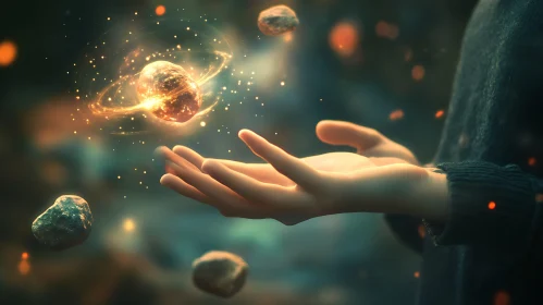 Hands Embracing a Cosmic Sphere Artwork